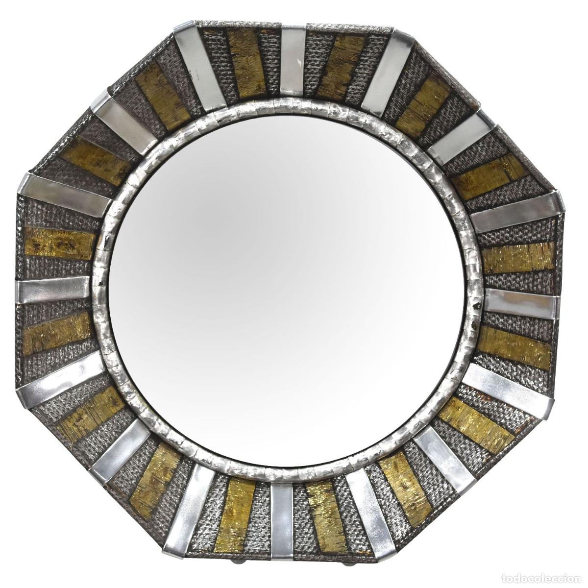 Antig&uuml;edades: Miroir octogonal en m&eacute;tal ann&eacute;es 80 - Foto 1