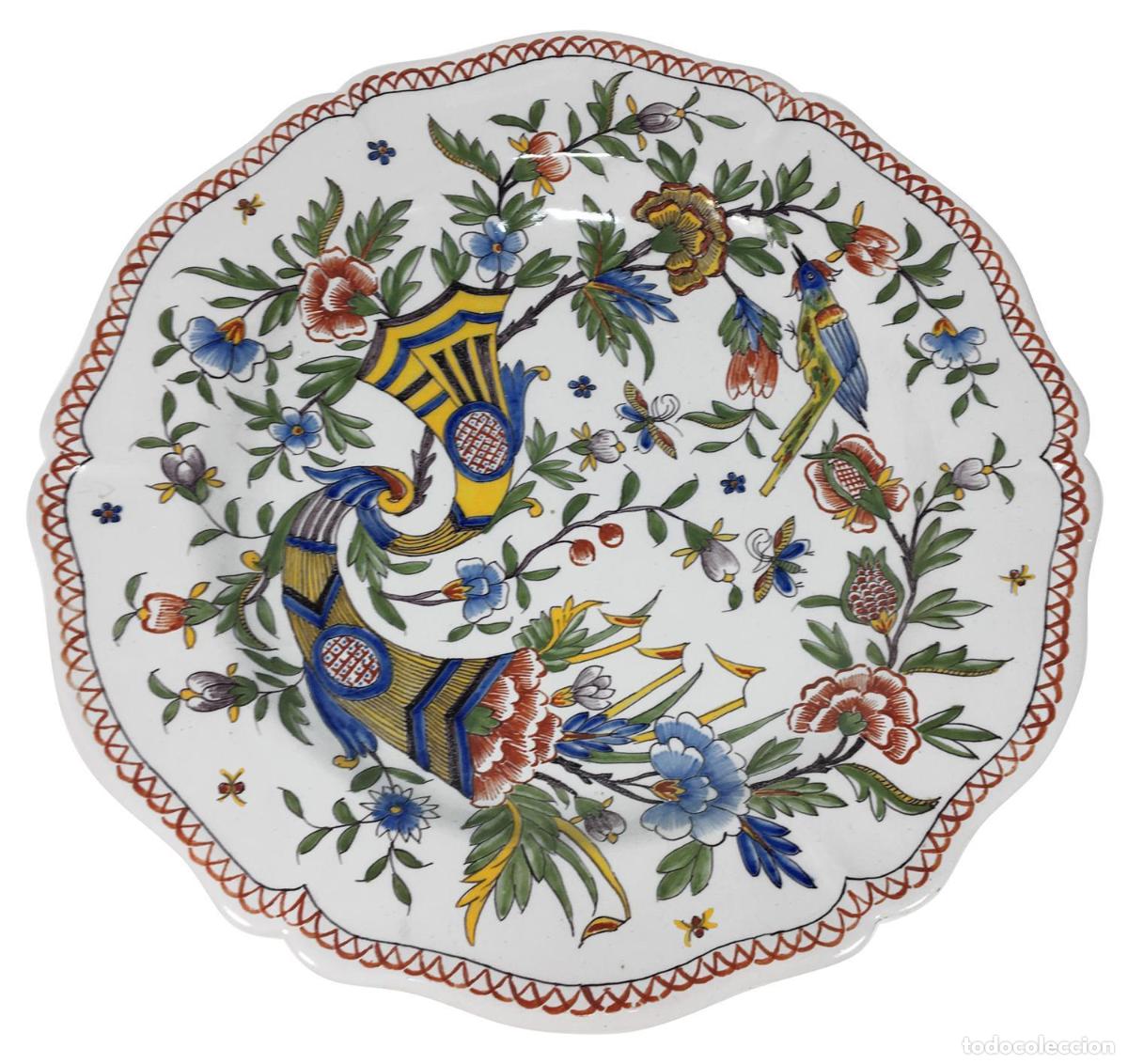 Antig&uuml;edades: Assiette d&eacute;corative fa&iuml;ence de Rouen 1900 - Foto 1