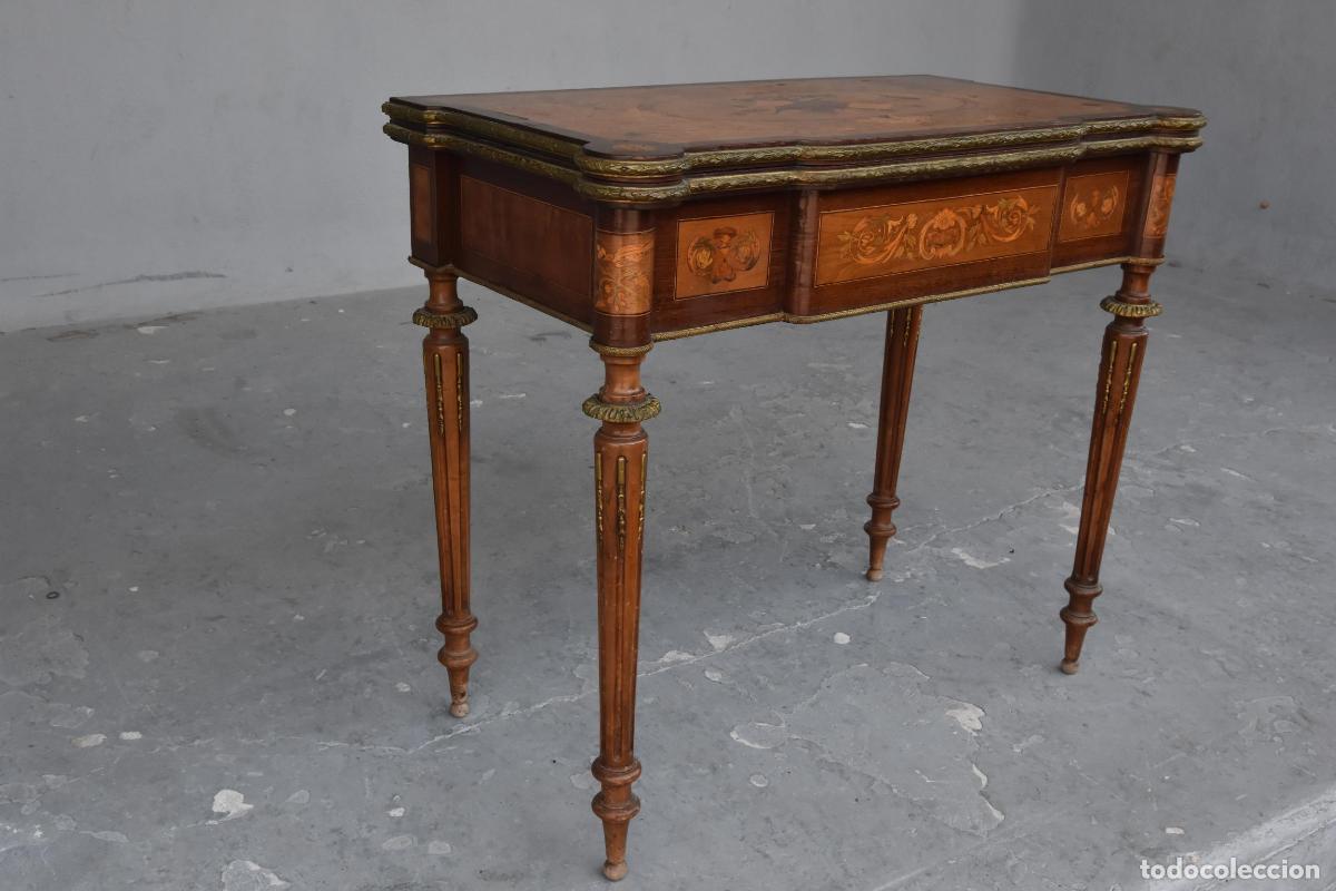 Antig&uuml;edades: Table &agrave; jeu &agrave; syst&egrave;me Napol&eacute;on III marquet&eacute;e XIX&egrave;me - Foto 2