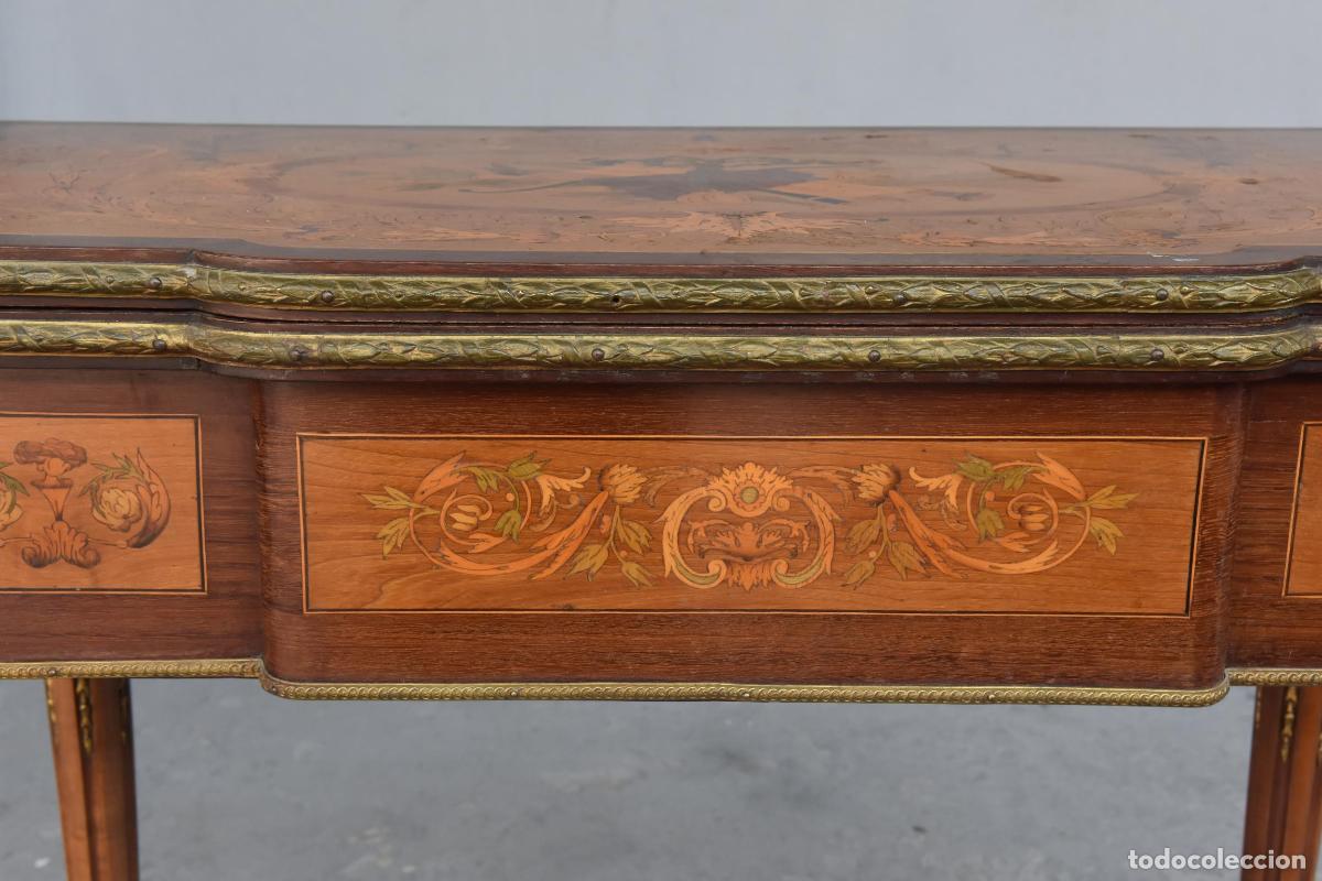 Antig&uuml;edades: Table &agrave; jeu &agrave; syst&egrave;me Napol&eacute;on III marquet&eacute;e XIX&egrave;me - Foto 3