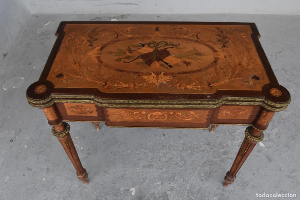 Antig&uuml;edades: Table &agrave; jeu &agrave; syst&egrave;me Napol&eacute;on III marquet&eacute;e XIX&egrave;me - Foto 5