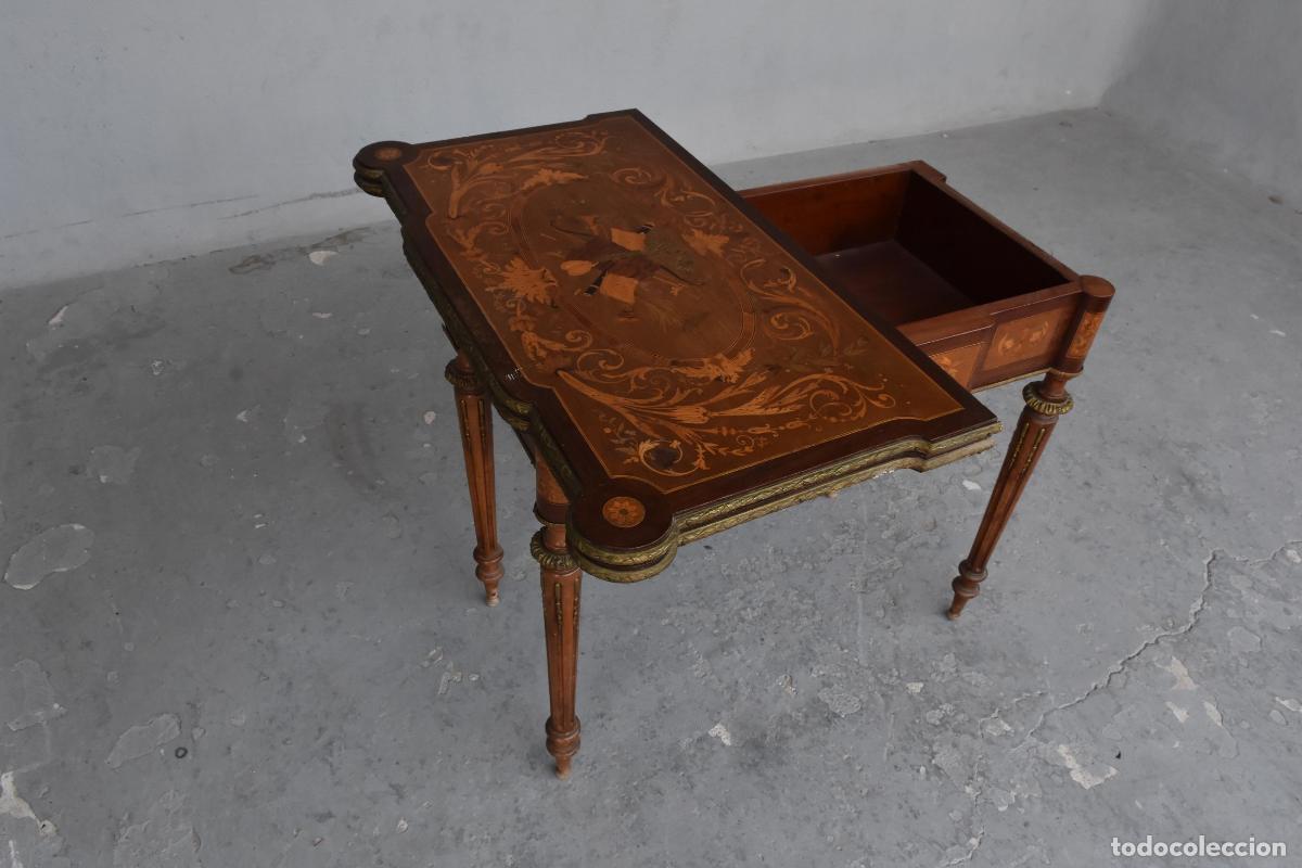 Antig&uuml;edades: Table &agrave; jeu &agrave; syst&egrave;me Napol&eacute;on III marquet&eacute;e XIX&egrave;me - Foto 8