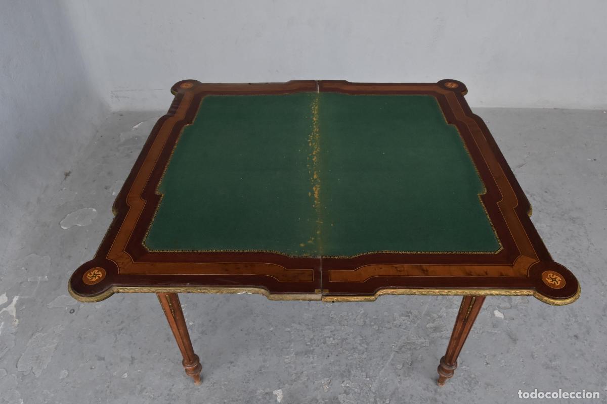 Antig&uuml;edades: Table &agrave; jeu &agrave; syst&egrave;me Napol&eacute;on III marquet&eacute;e XIX&egrave;me - Foto 9