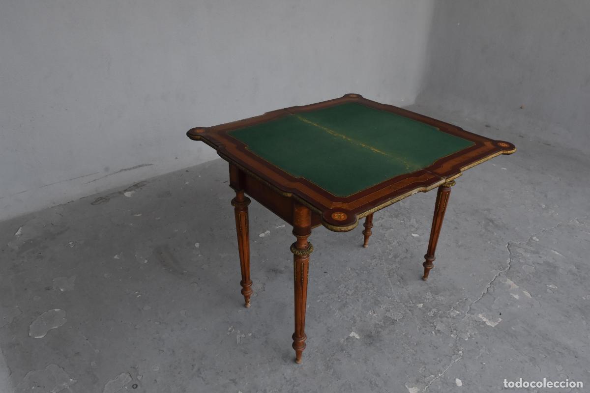 Antig&uuml;edades: Table &agrave; jeu &agrave; syst&egrave;me Napol&eacute;on III marquet&eacute;e XIX&egrave;me - Foto 10
