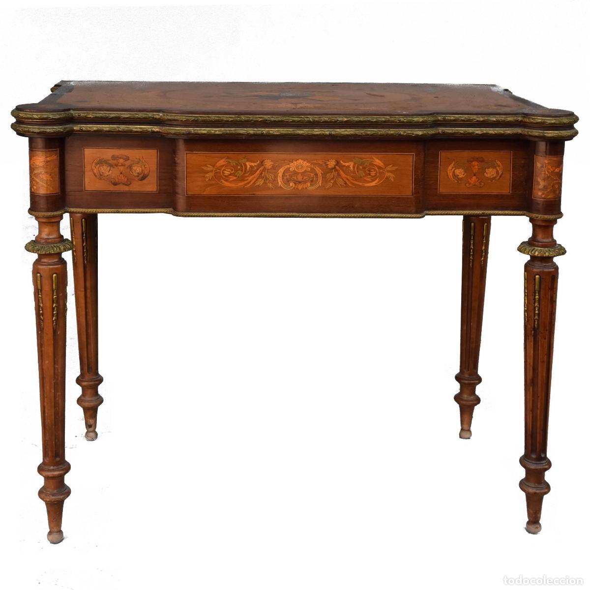 Antig&uuml;edades: Table &agrave; jeu &agrave; syst&egrave;me Napol&eacute;on III marquet&eacute;e XIX&egrave;me - Foto 1