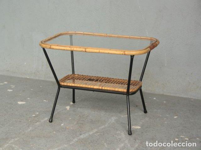 Antig&uuml;edades: Table &agrave; th&eacute; en osier et verre 1940 - Foto 2