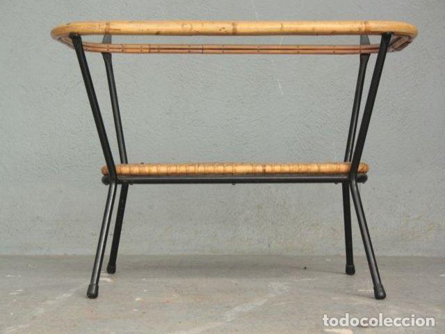 Antig&uuml;edades: Table &agrave; th&eacute; en osier et verre 1940 - Foto 3