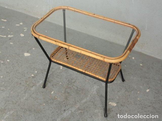 Antig&uuml;edades: Table &agrave; th&eacute; en osier et verre 1940 - Foto 4