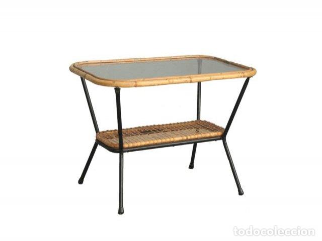 Antig&uuml;edades: Table &agrave; th&eacute; en osier et verre 1940 - Foto 1