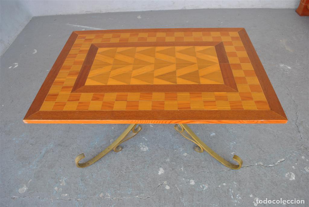 Antig&uuml;edades: Table basse bois et fer forg&eacute; dor&eacute; style 1940 - Foto 2