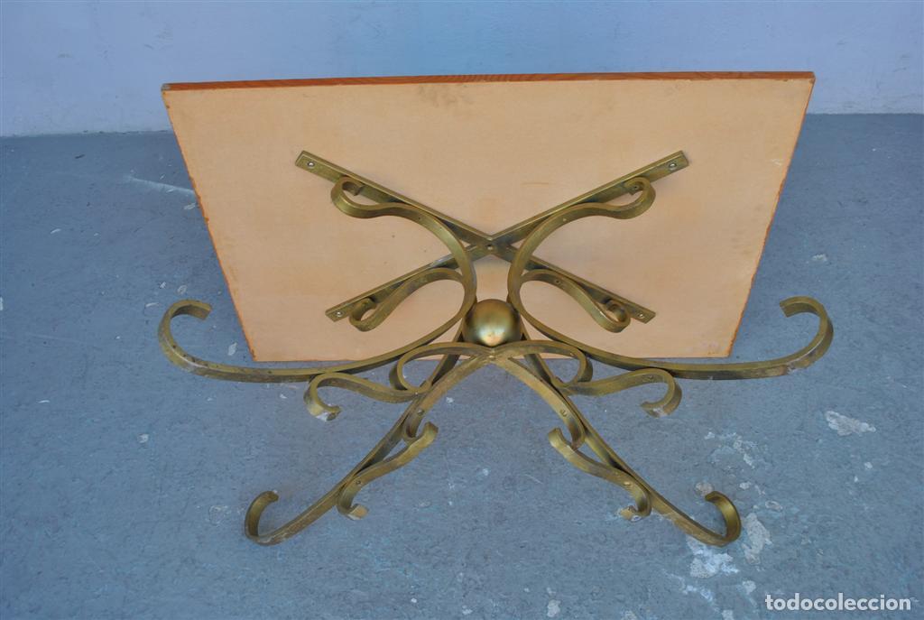 Antig&uuml;edades: Table basse bois et fer forg&eacute; dor&eacute; style 1940 - Foto 4