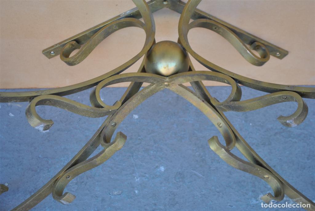 Antig&uuml;edades: Table basse bois et fer forg&eacute; dor&eacute; style 1940 - Foto 5