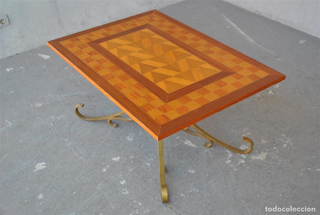 Antig&uuml;edades: Table basse bois et fer forg&eacute; dor&eacute; style 1940 - Foto 6