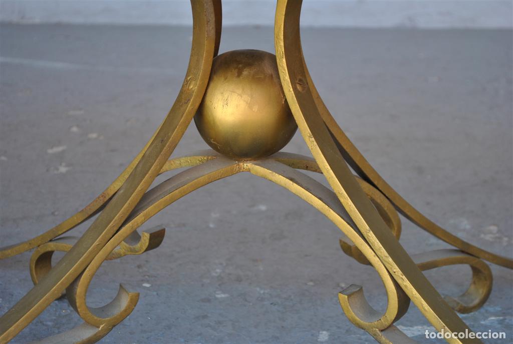 Antig&uuml;edades: Table basse bois et fer forg&eacute; dor&eacute; style 1940 - Foto 8