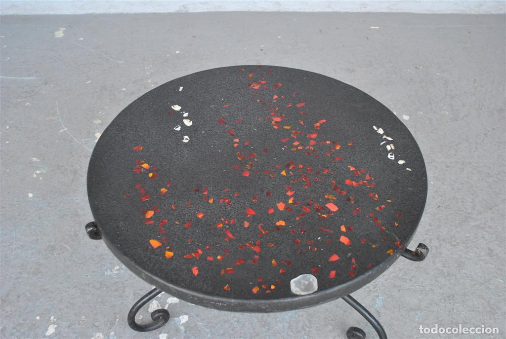 Antig&uuml;edades: Table basse fer forg&eacute; style 1940 plateau onyx avec incrustations - Foto 9