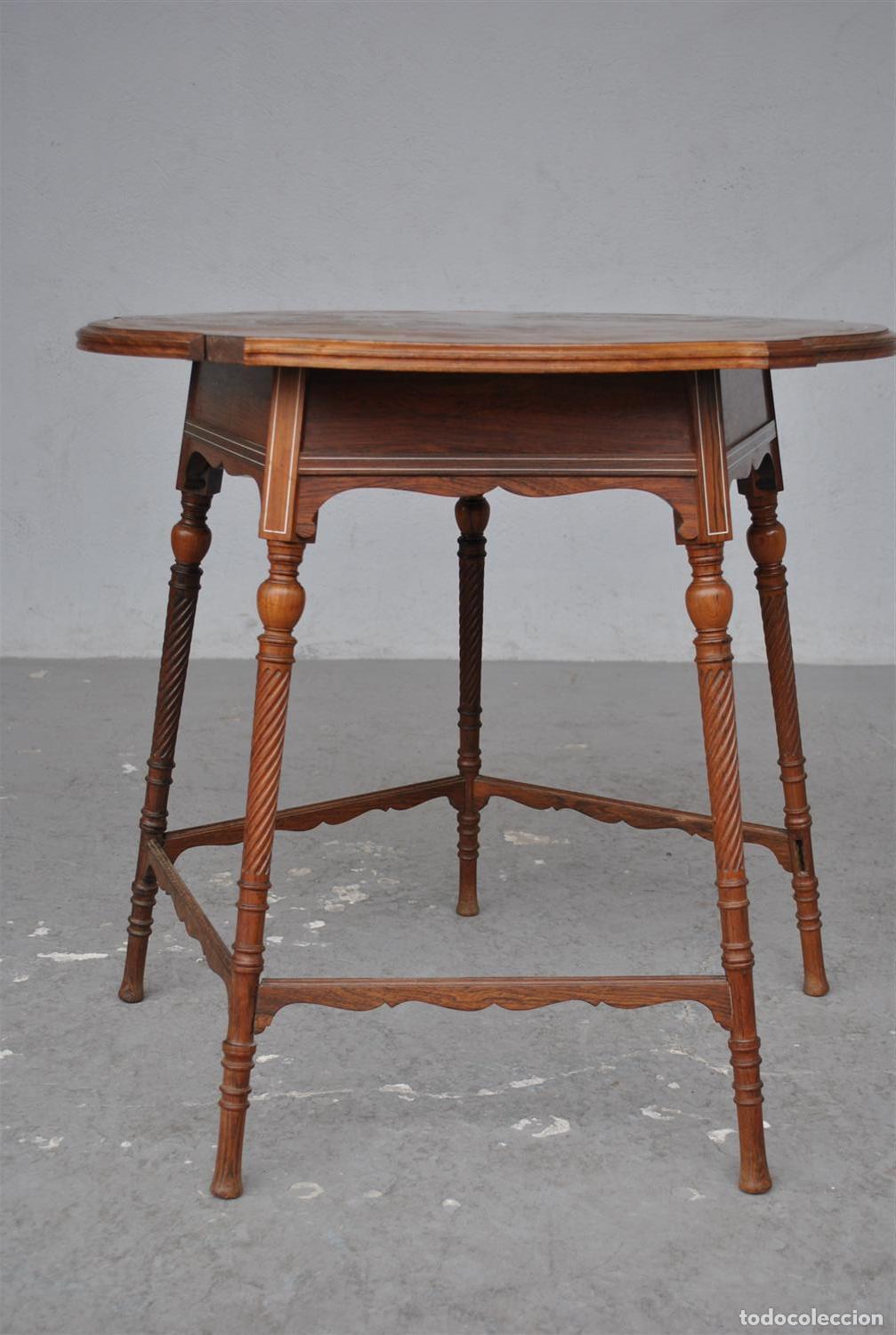Antig&uuml;edades: Table dappoint d&eacute;poque XIX&egrave;me en palissandre massif et incrustations - Foto 4