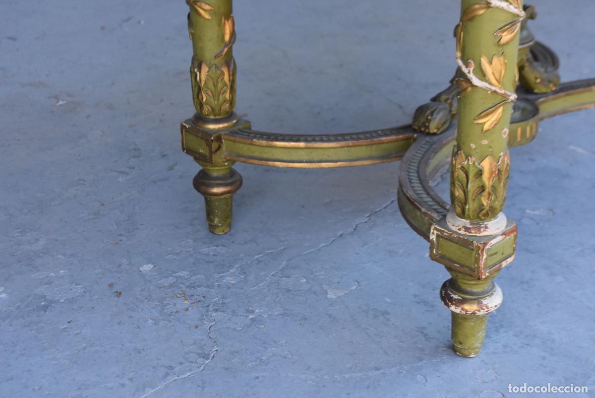 Antig&uuml;edades: Table dappoint laqu&eacute;e verte et dor&eacute;e &eacute;poque XIX&egrave;me - Foto 3