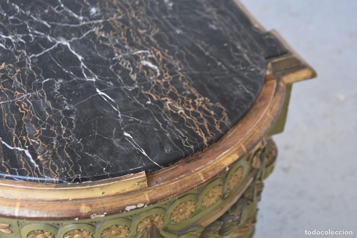 Antig&uuml;edades: Table dappoint laqu&eacute;e verte et dor&eacute;e &eacute;poque XIX&egrave;me - Foto 7
