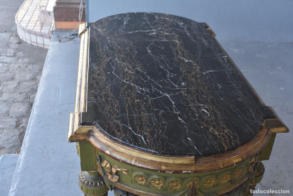 Antig&uuml;edades: Table dappoint laqu&eacute;e verte et dor&eacute;e &eacute;poque XIX&egrave;me - Foto 8