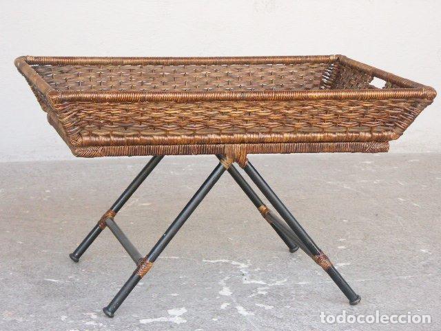 Antig&uuml;edades: Table basse en osier dalle de verre - Foto 1