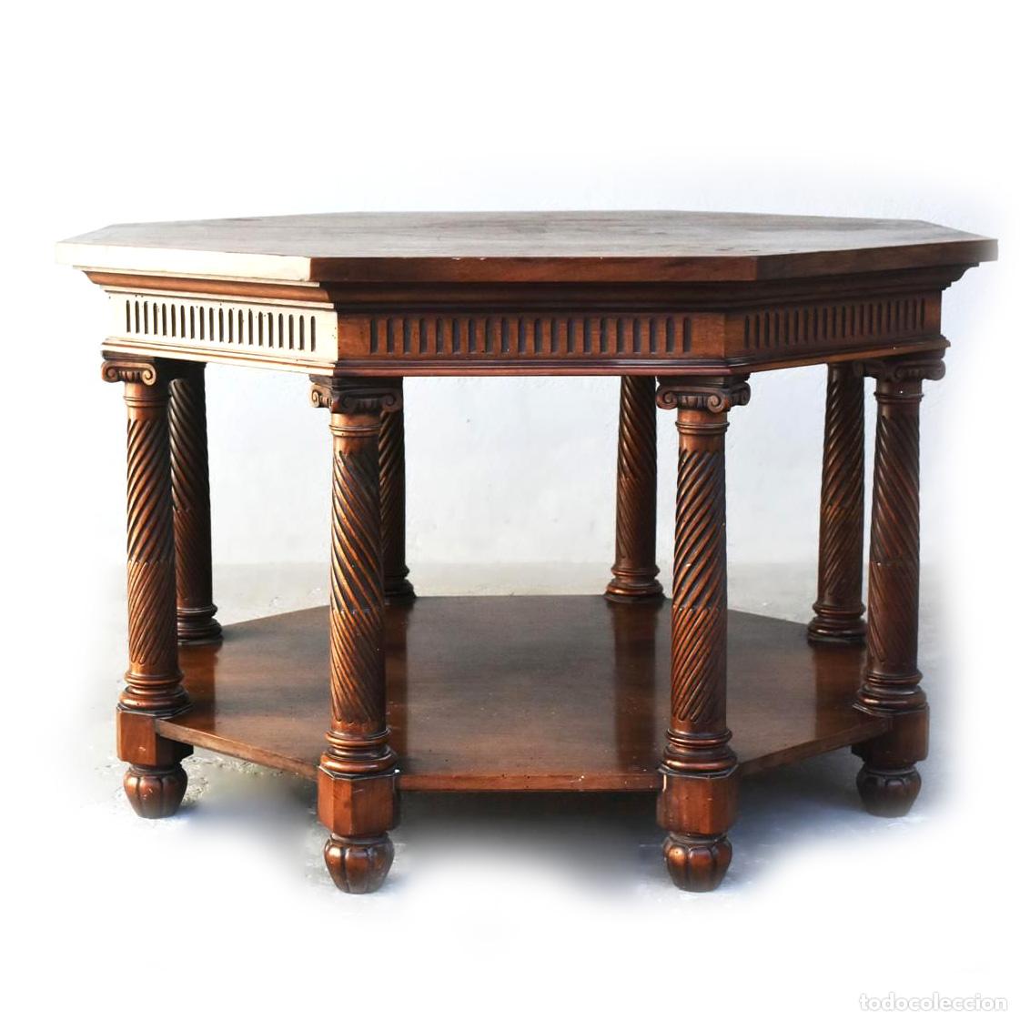 Antig&uuml;edades: Table dappoint octogonale double plateau noyer - Foto 4