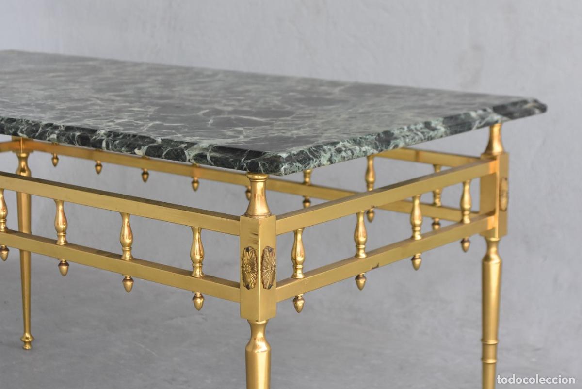 Antig&uuml;edades: Table basse en laiton et marbre vert 1950 - Foto 2