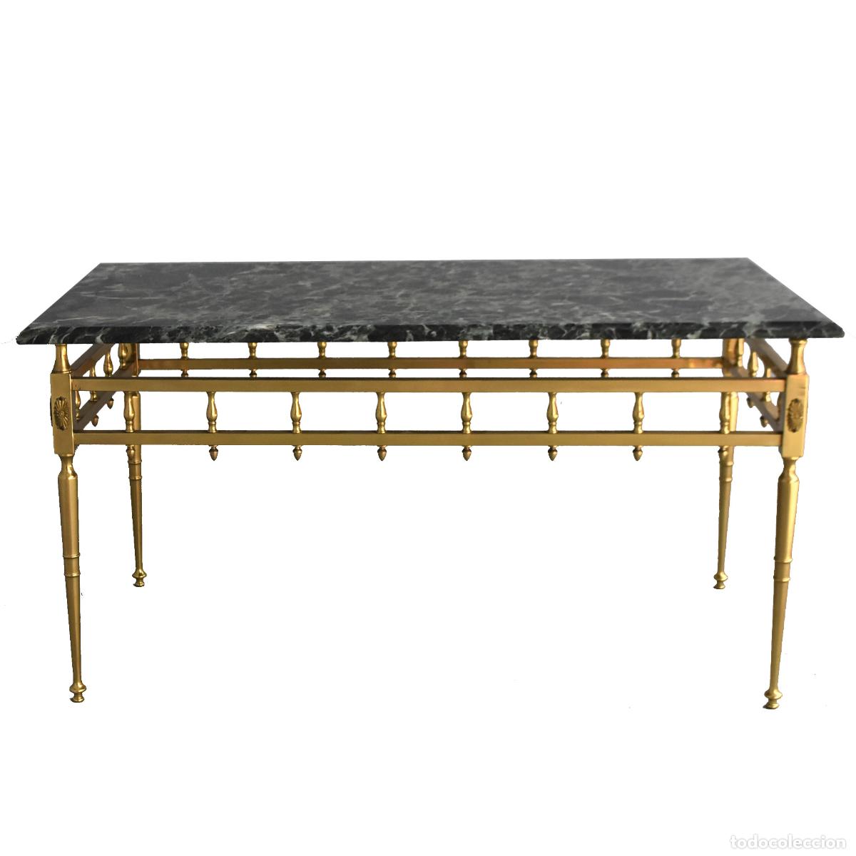 Antig&uuml;edades: Table basse en laiton et marbre vert 1950 - Foto 1