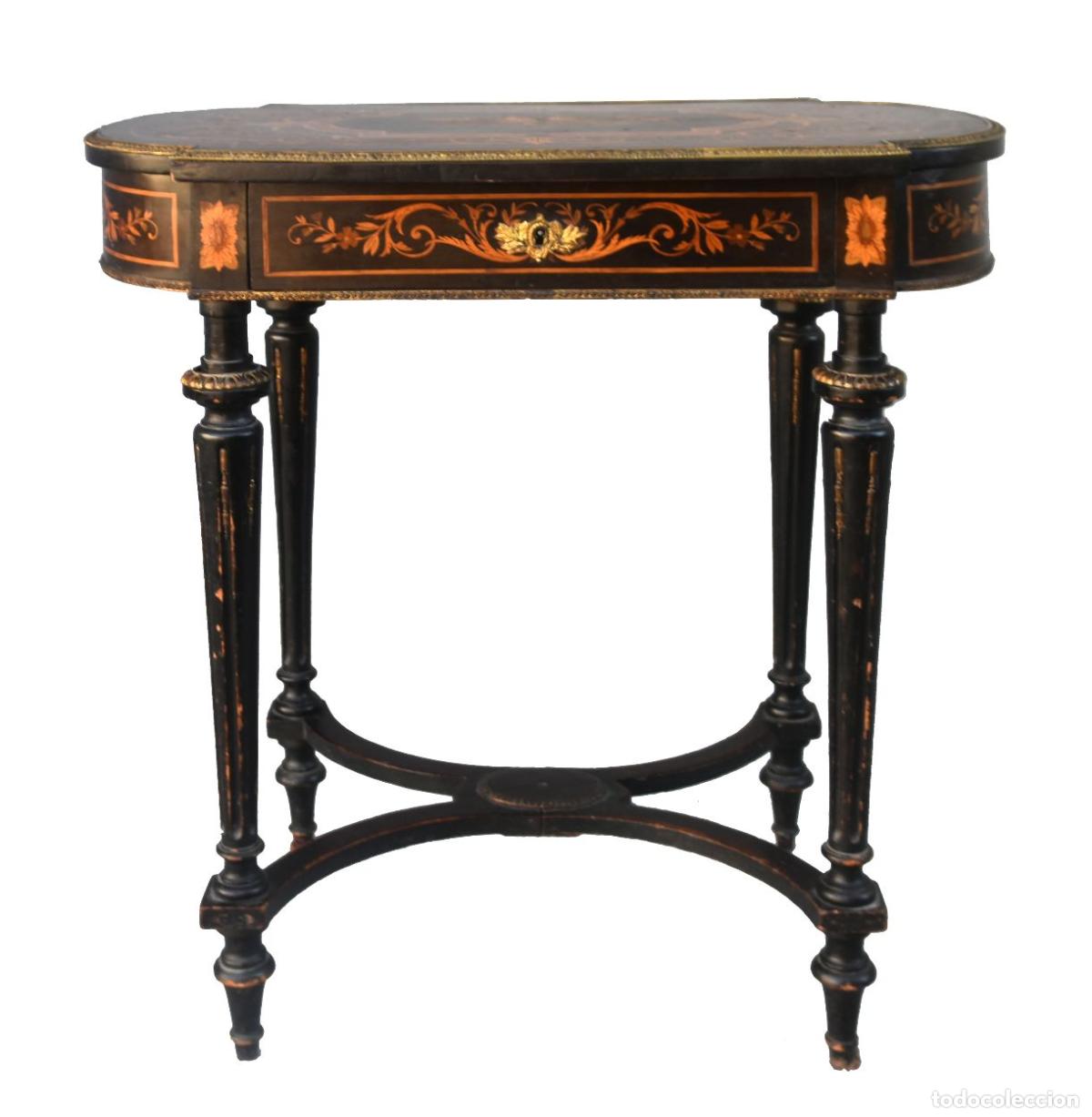 Antig&uuml;edades: Table coiffeuse Napol&eacute;on III marquet&eacute;e XIX&egrave;me - Foto 1