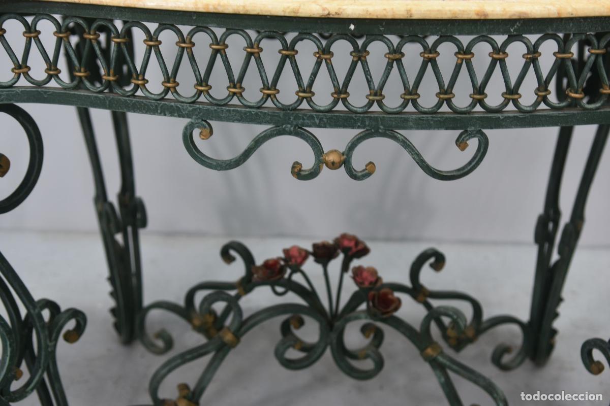 Antig&uuml;edades: Table de milieu fer forg&eacute; style 1940 plateau marbre - Foto 3