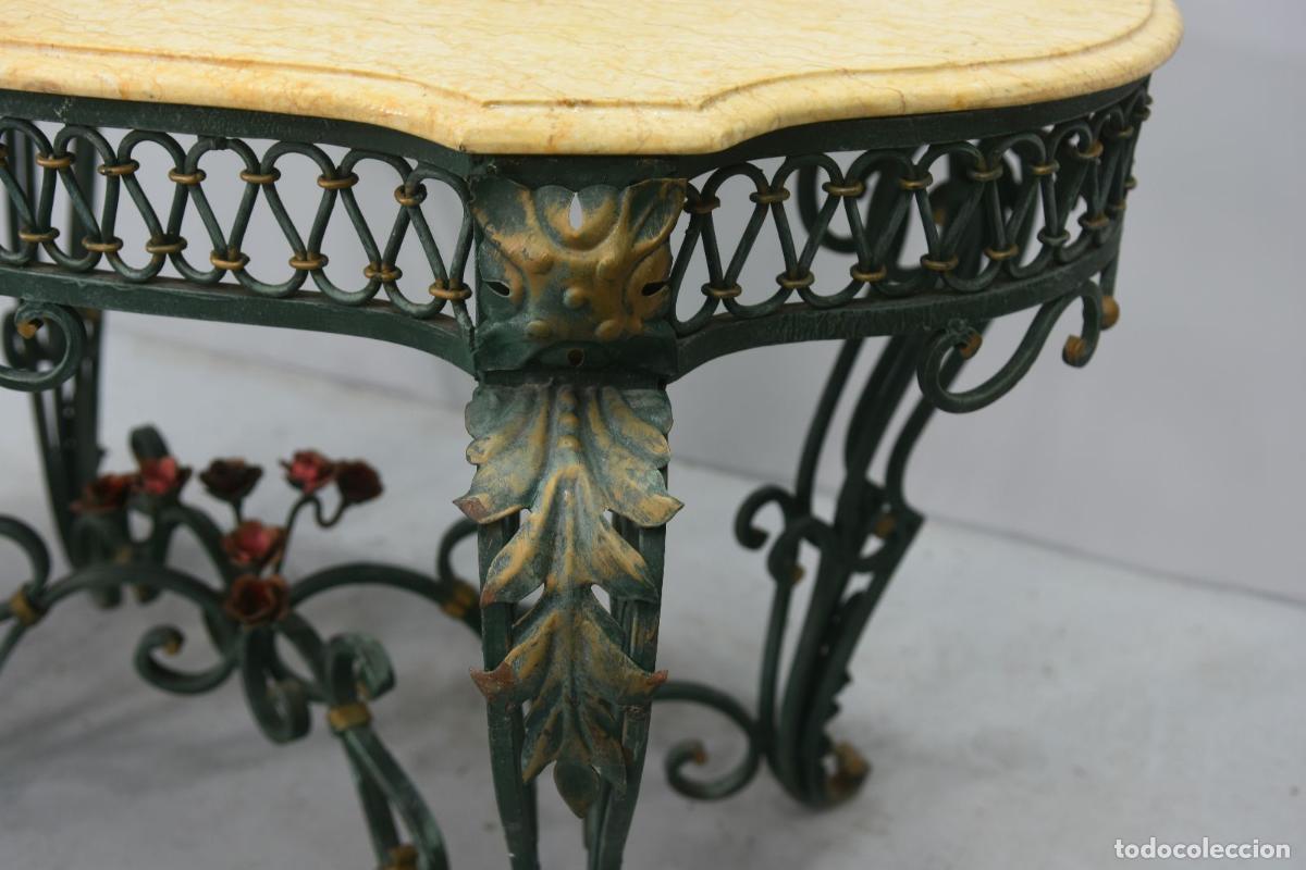 Antig&uuml;edades: Table de milieu fer forg&eacute; style 1940 plateau marbre - Foto 4