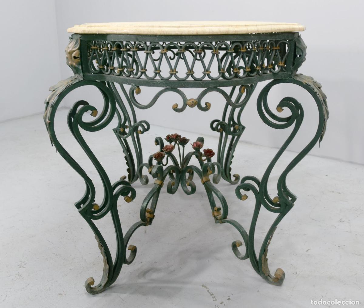 Antig&uuml;edades: Table de milieu fer forg&eacute; style 1940 plateau marbre - Foto 5