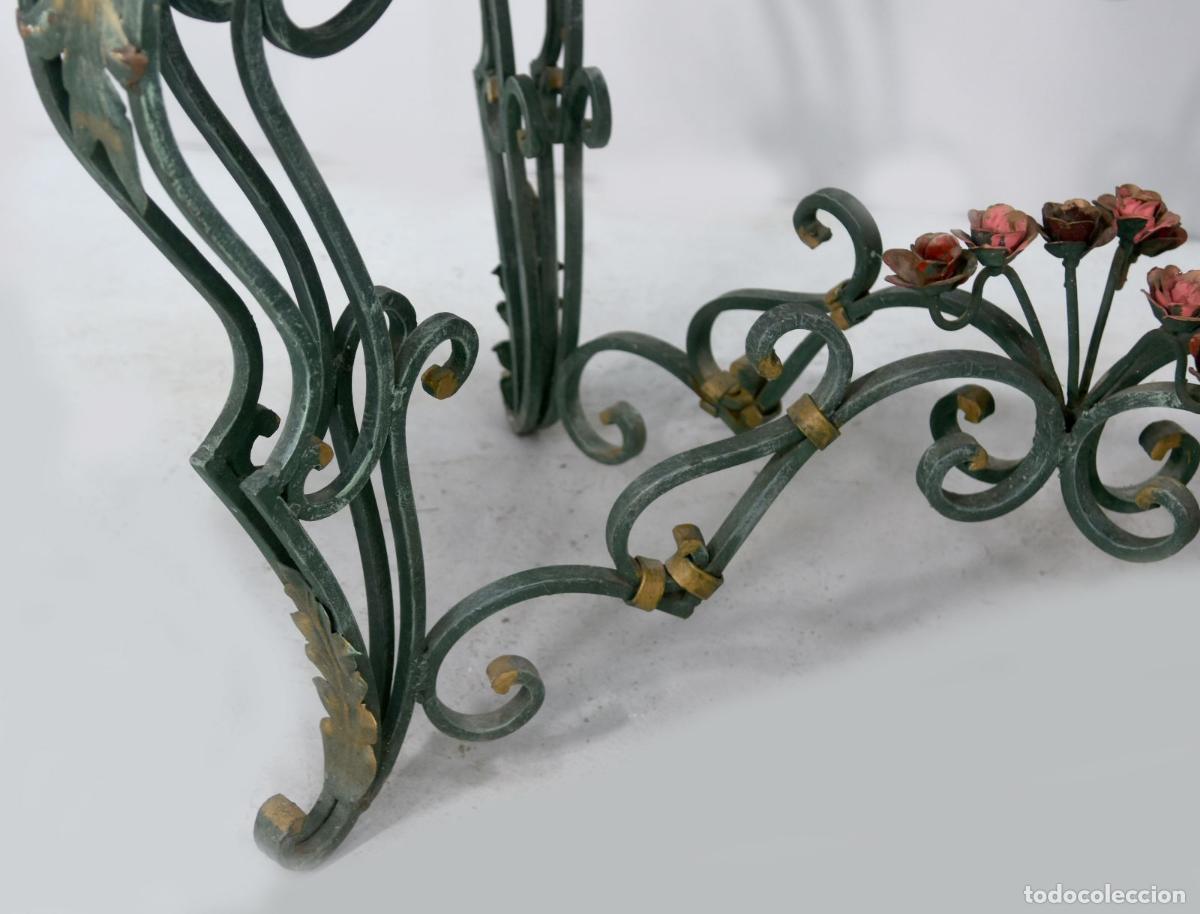 Antig&uuml;edades: Table de milieu fer forg&eacute; style 1940 plateau marbre - Foto 8