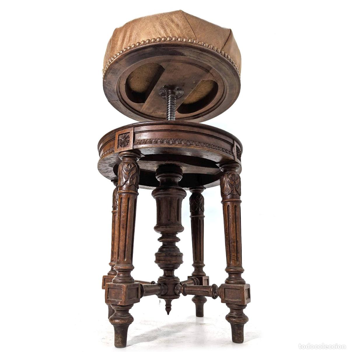 Antig&uuml;edades: Tabouret de piano en noyer &eacute;poque 1900 - Foto 3