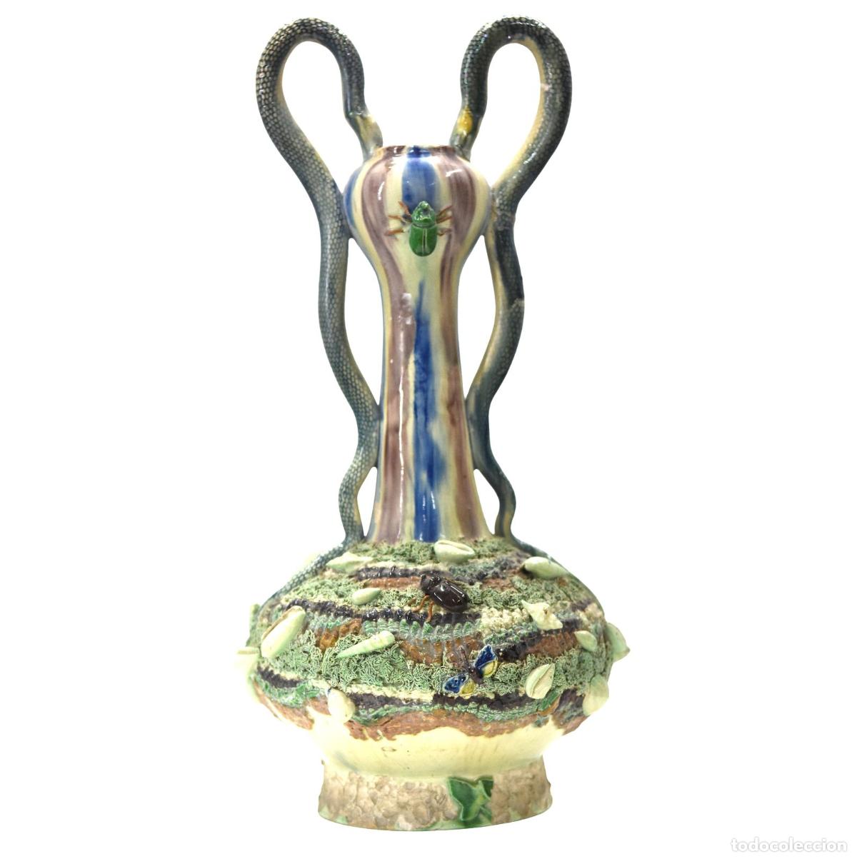 Antig&uuml;edades: Vase en barbotine au serpent &eacute;poque 1900 - Foto 1