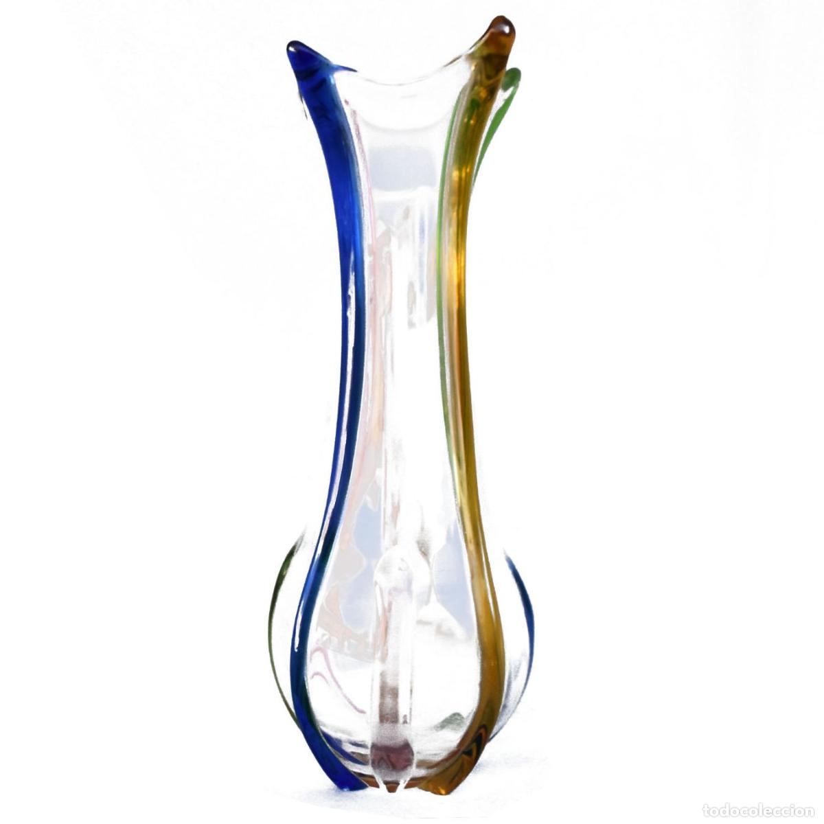 Antig&uuml;edades: Vase en verre color&eacute; forme tulipe - Foto 2