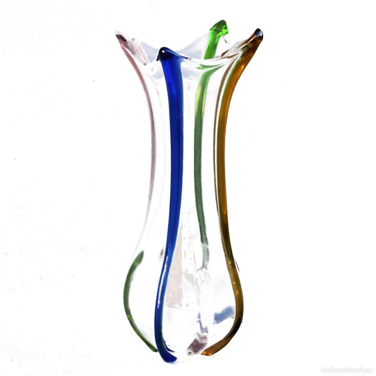Antig&uuml;edades: Vase en verre color&eacute; forme tulipe - Foto 1