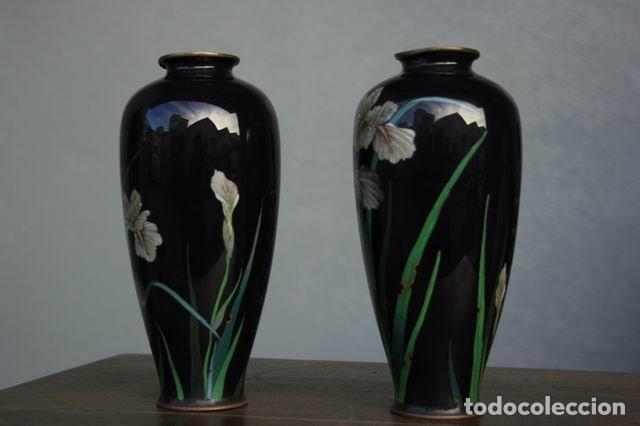 Antig&uuml;edades: Vases en cloisonn&eacute; chinois aux iris (paire) - Foto 2