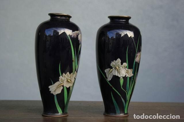 Antig&uuml;edades: Vases en cloisonn&eacute; chinois aux iris (paire) - Foto 6