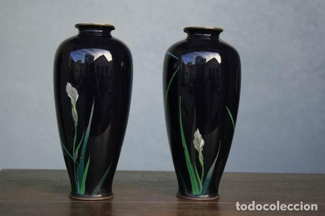 Antig&uuml;edades: Vases en cloisonn&eacute; chinois aux iris (paire) - Foto 7