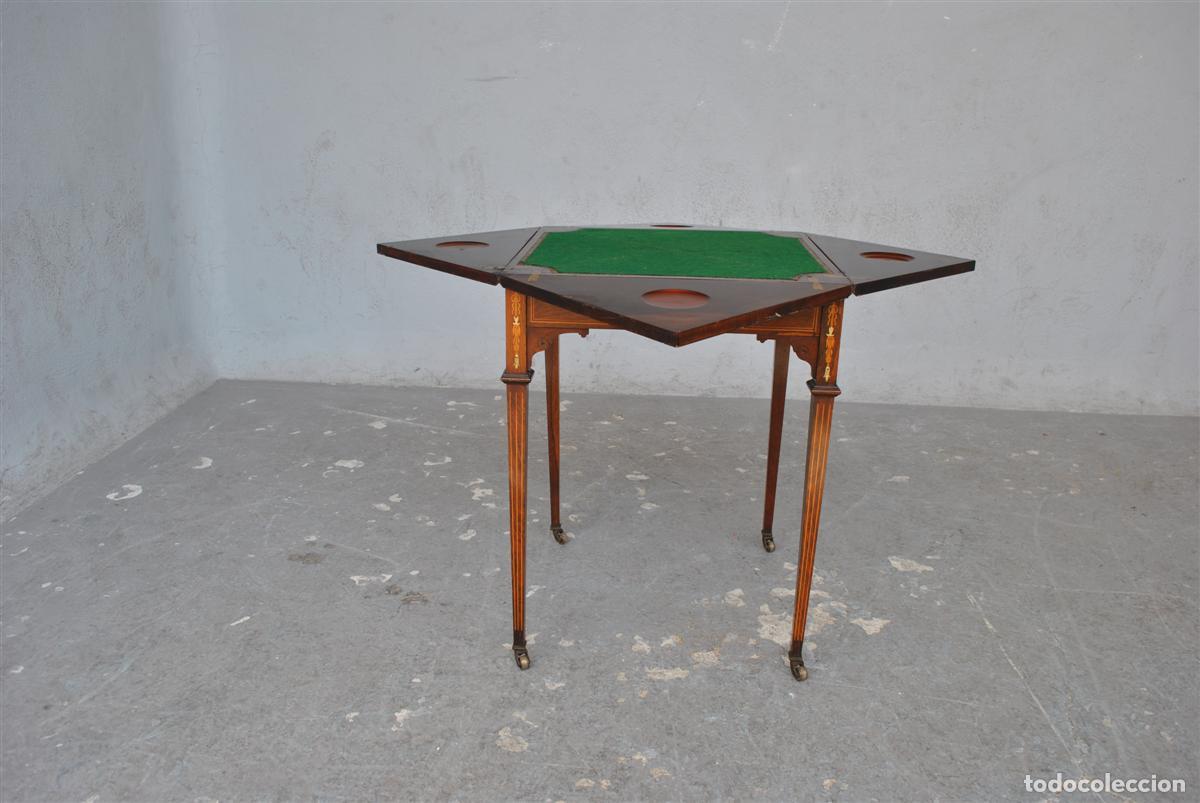 Antig&uuml;edades: Table &agrave; jeu &agrave; syst&egrave;me Napol&eacute;on III marquet&eacute;e XIX&egrave;me - Foto 2