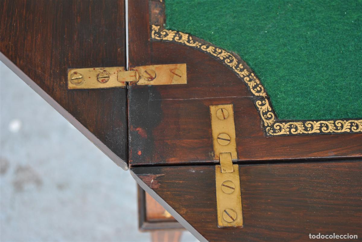 Antig&uuml;edades: Table &agrave; jeu &agrave; syst&egrave;me Napol&eacute;on III marquet&eacute;e XIX&egrave;me - Foto 6