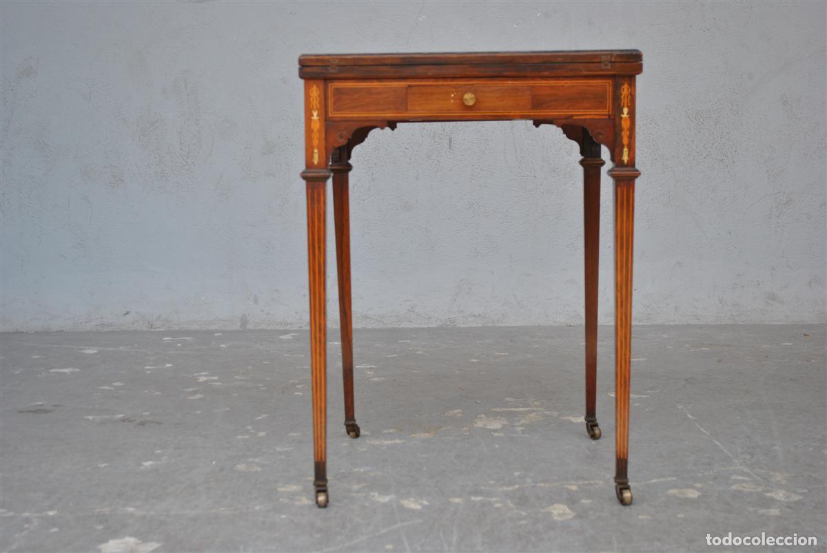Antig&uuml;edades: Table &agrave; jeu &agrave; syst&egrave;me Napol&eacute;on III marquet&eacute;e XIX&egrave;me - Foto 7