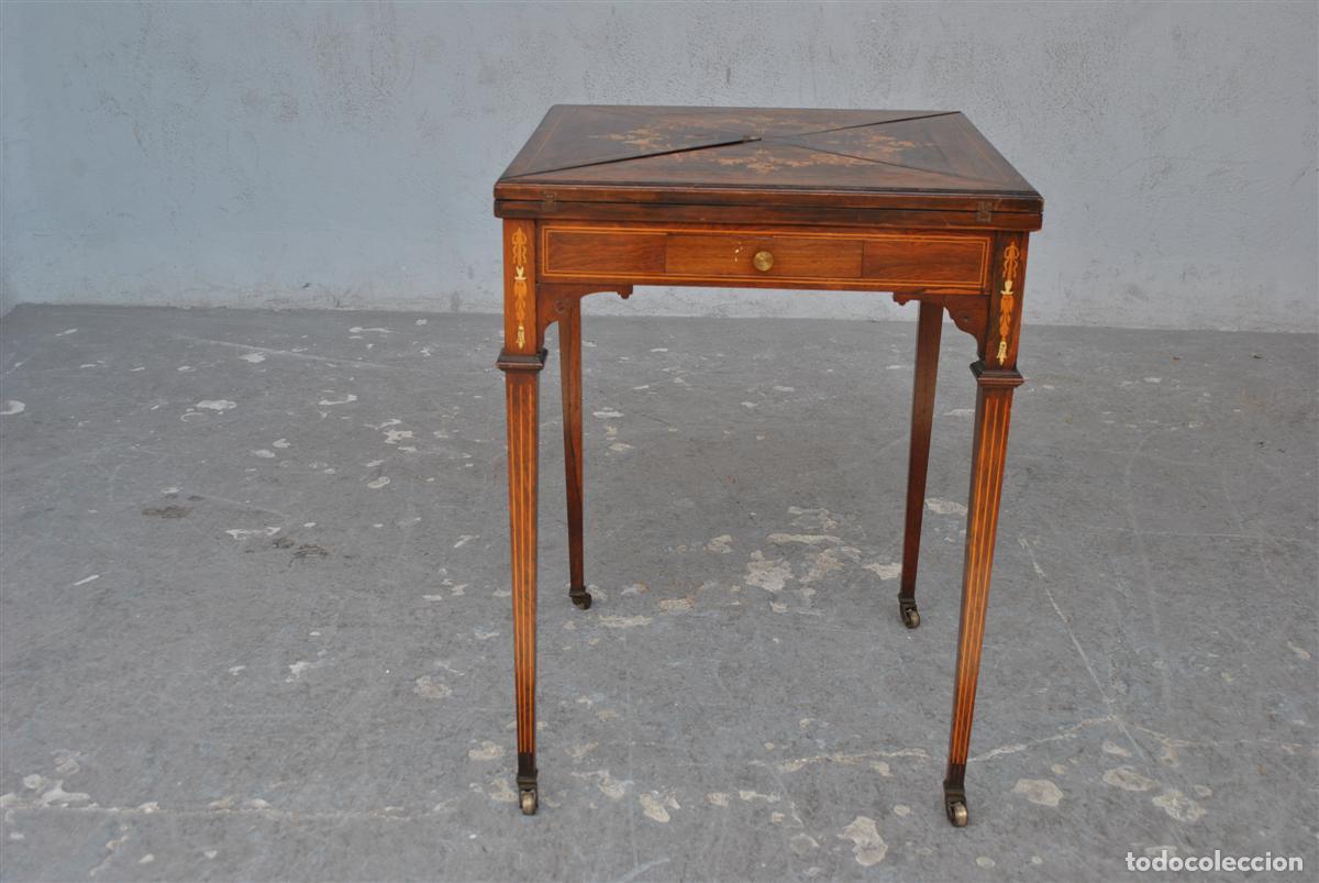 Antig&uuml;edades: Table &agrave; jeu &agrave; syst&egrave;me Napol&eacute;on III marquet&eacute;e XIX&egrave;me - Foto 9