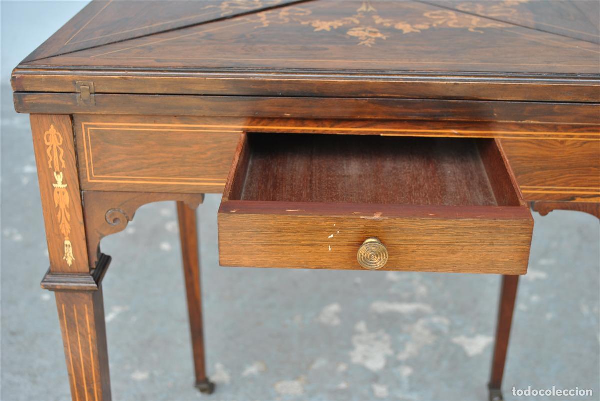 Antig&uuml;edades: Table &agrave; jeu &agrave; syst&egrave;me Napol&eacute;on III marquet&eacute;e XIX&egrave;me - Foto 10