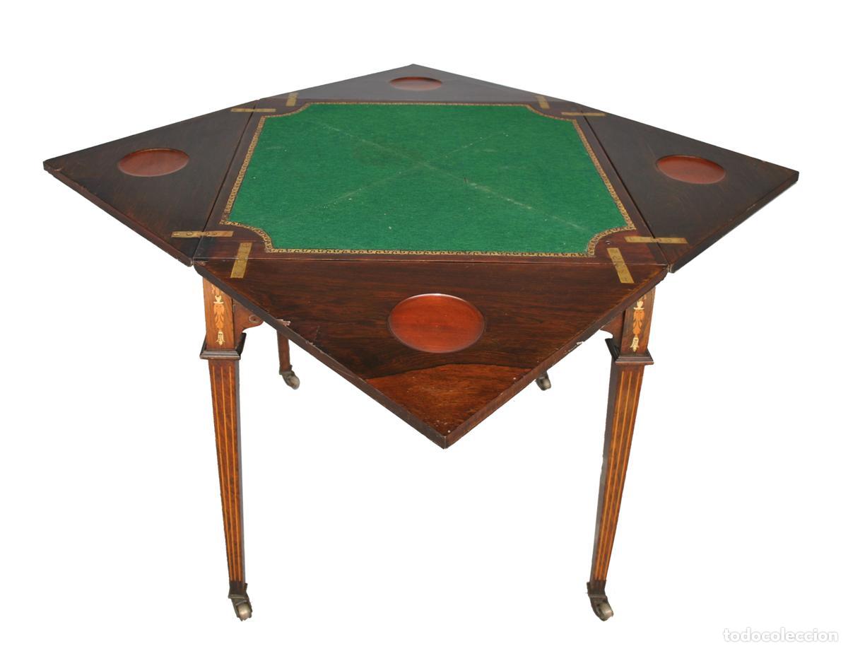 Antig&uuml;edades: Table &agrave; jeu &agrave; syst&egrave;me Napol&eacute;on III marquet&eacute;e XIX&egrave;me - Foto 1