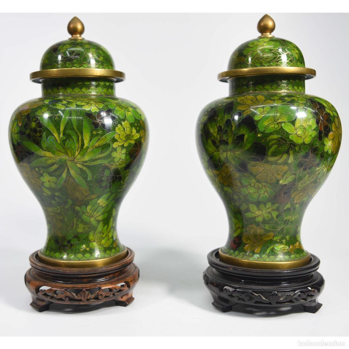 Antig&uuml;edades: Paire de pots couverts en cloisonn&eacute; - Foto 2