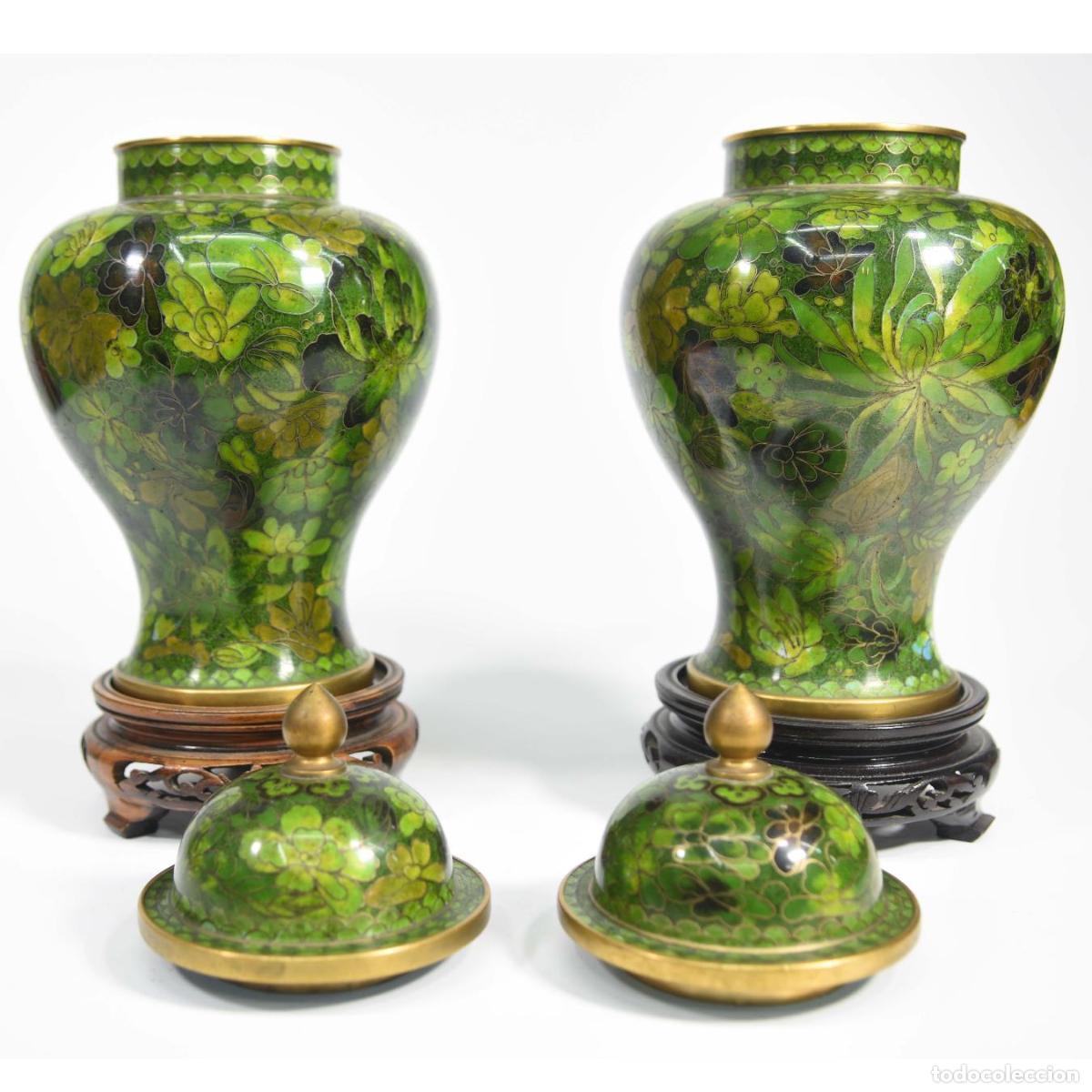 Antig&uuml;edades: Paire de pots couverts en cloisonn&eacute; - Foto 3