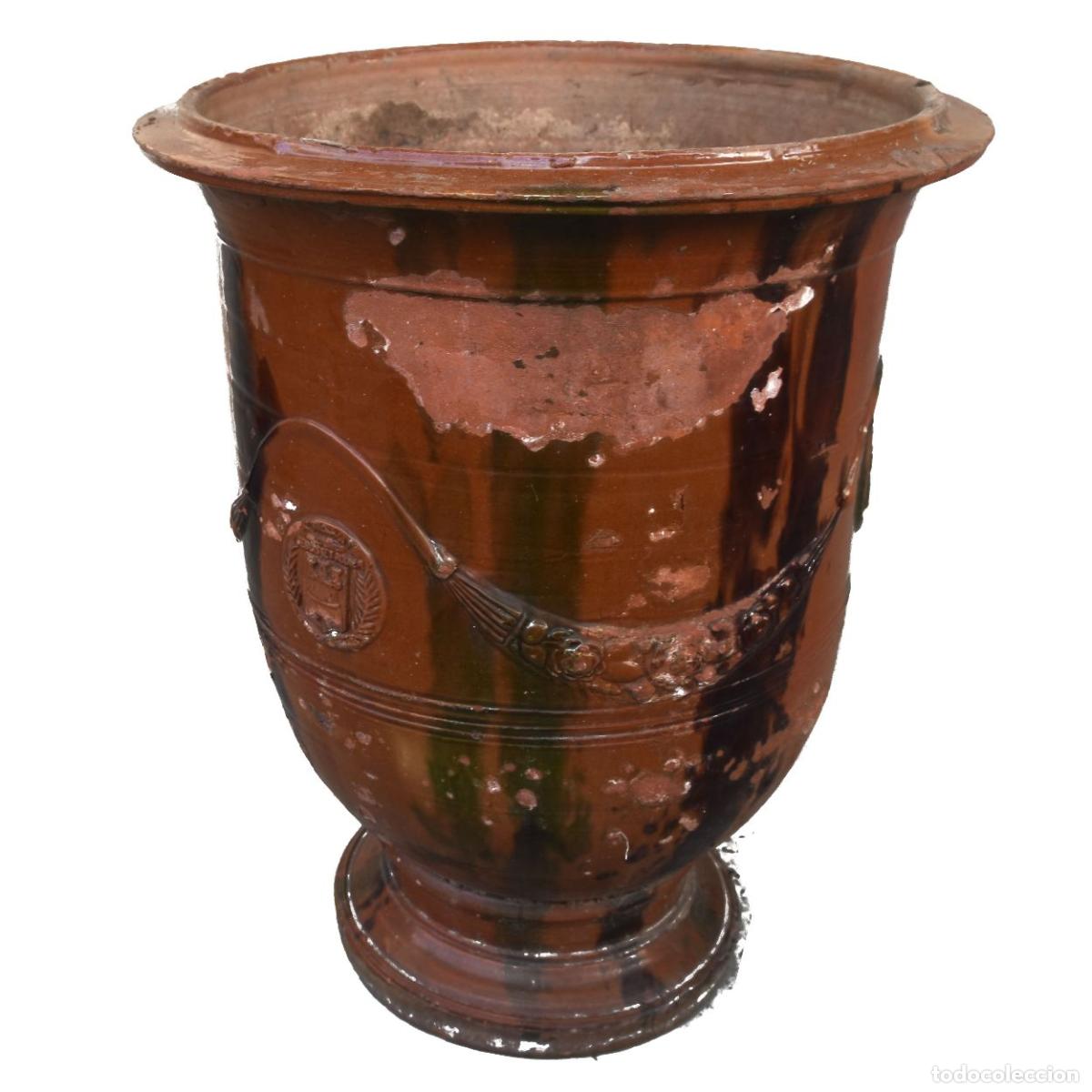 Antig&uuml;edades: Pot en gr&egrave;s &eacute;maill&eacute; vert et argile dAnduze - Foto 2