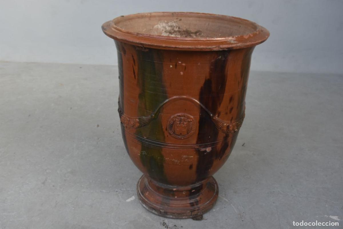 Antig&uuml;edades: Pot en gr&egrave;s &eacute;maill&eacute; vert et argile dAnduze - Foto 4