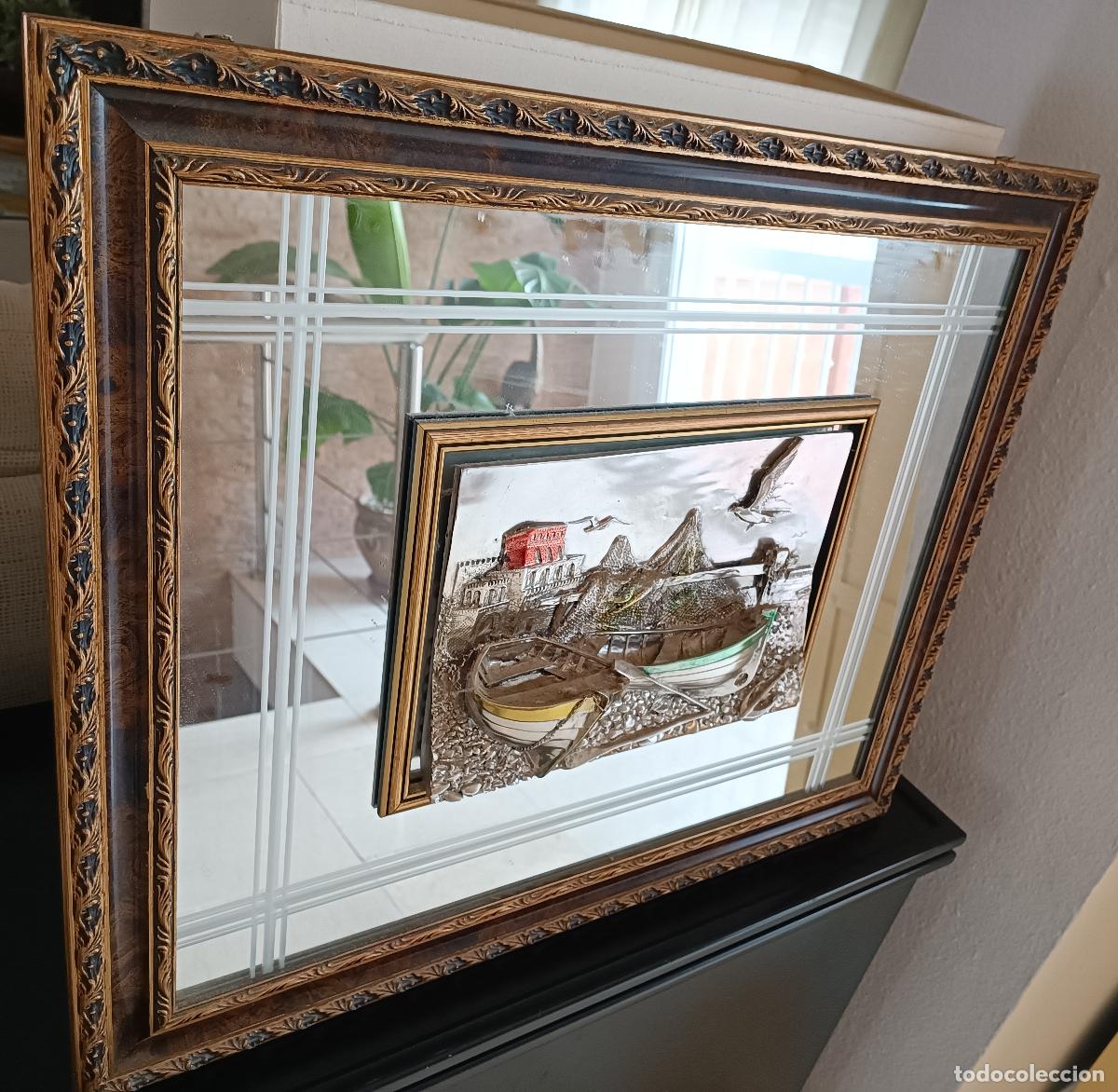 Antig&uuml;edades: CUADRO ESPEJO CON RELIEVE EN PLATA GALVANIZADA 925. - Foto 2